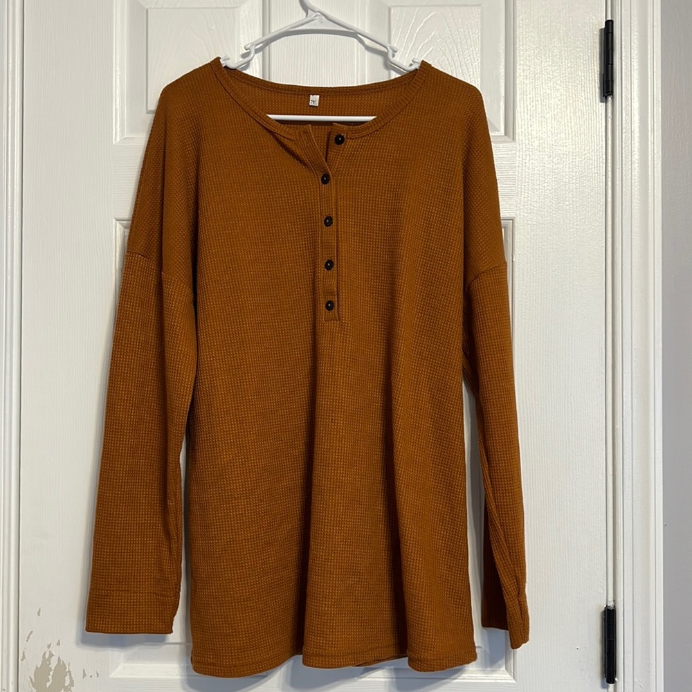 Burnt Orange Waffle Henley